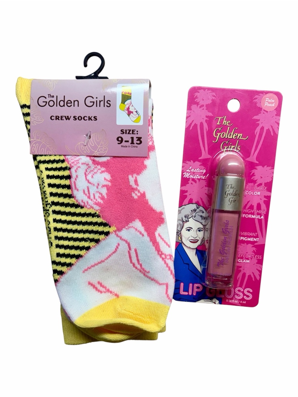 The Golden Girls Rose Women’s Crew Socks & Bonus Lip Gloss in Palm Peach 🩷
